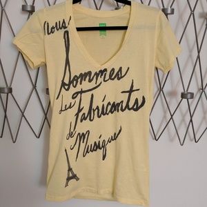 Yelow and Black French V-Neck Graphic Tee